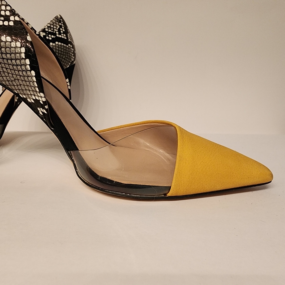 ALDO Serpent Pointed Toe Yellow and Black Pump Heels Size 7.5 - Picture 4 of 12